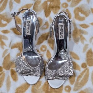 Badgley Mischka Silver Crystal Bow Heels